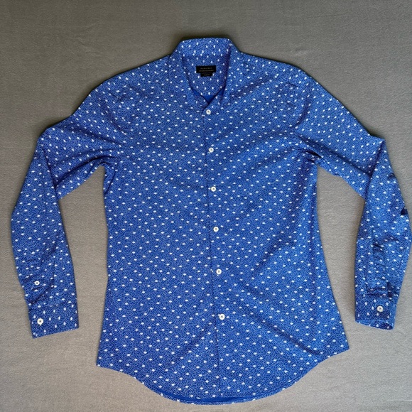 Zara Man Blue Floral long sleeve  Button Down Dress Shirt Size Slim Medium - Picture 1 of 14